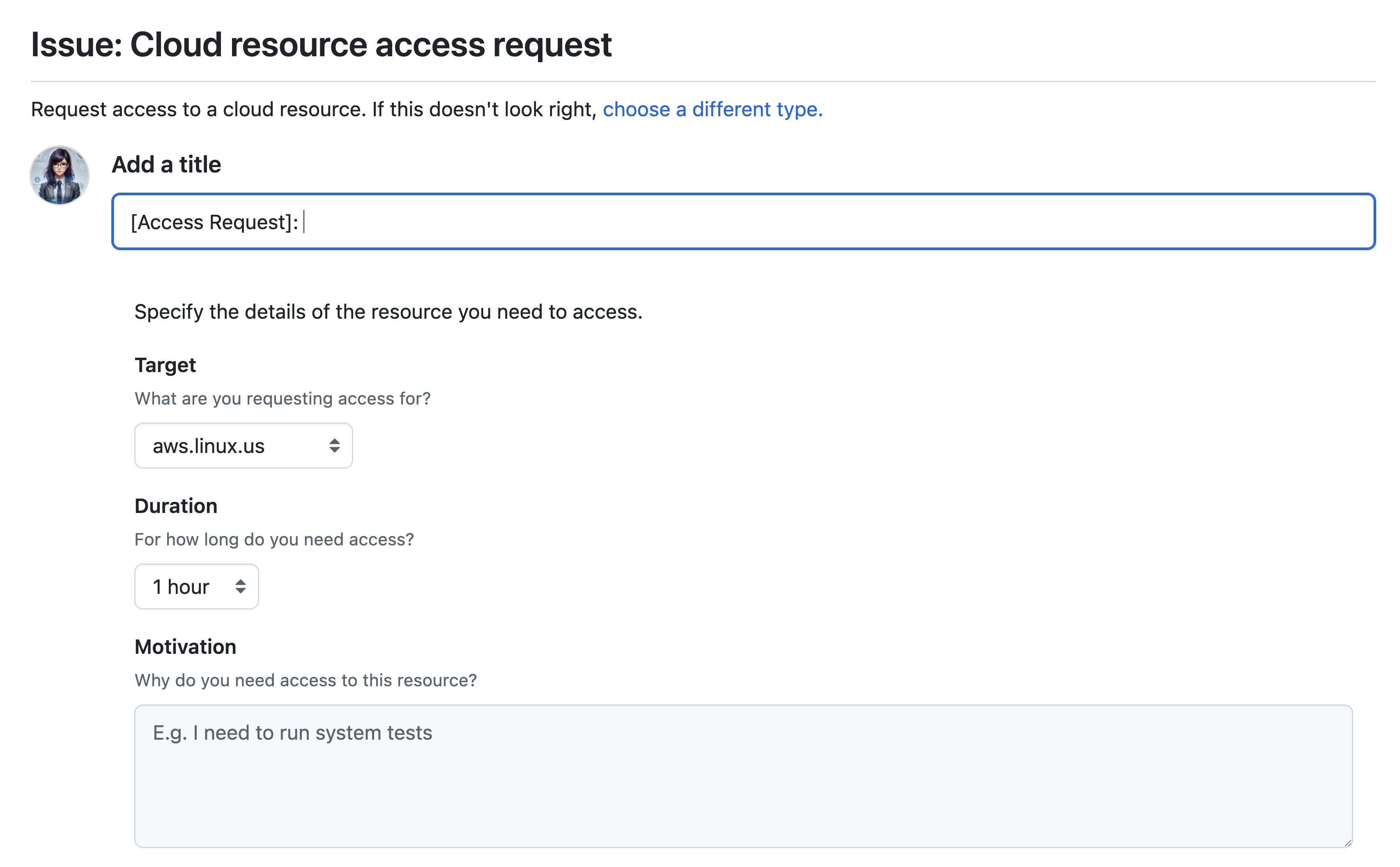 A rendered issue form in GitHub