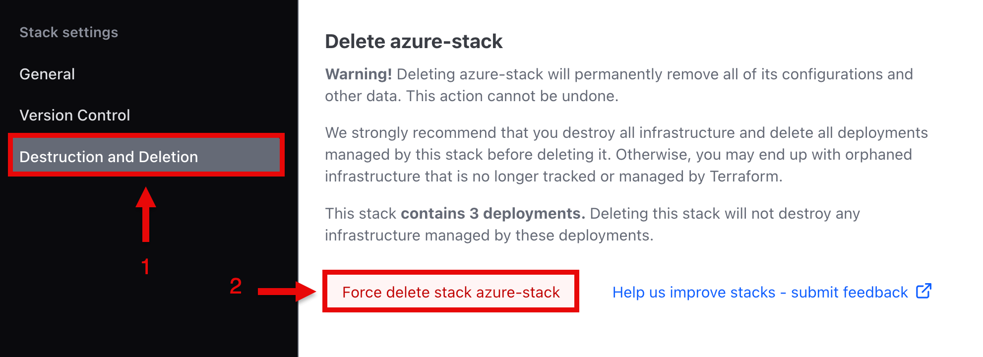 Delete the stack from HCP Terraform