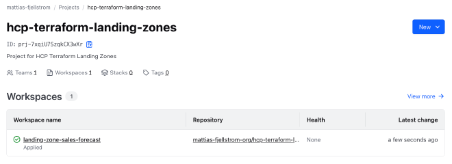 The landing zone project contains one landing zone workspace