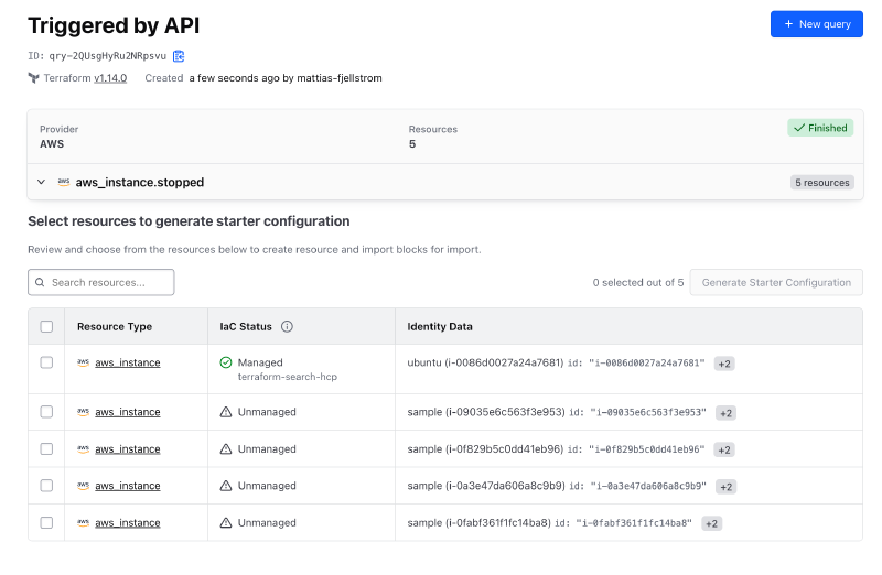 Results from one search and import run