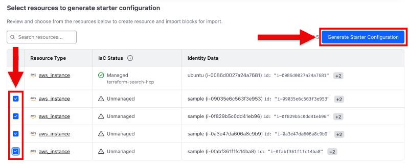 Select resources for import