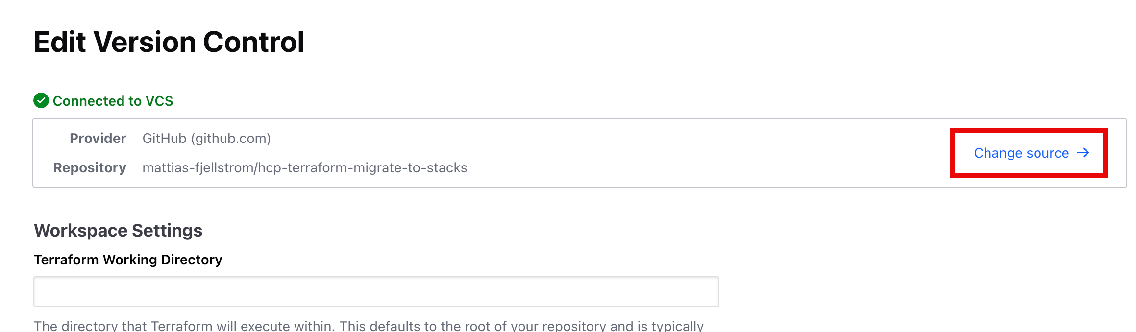 Change the VCS source