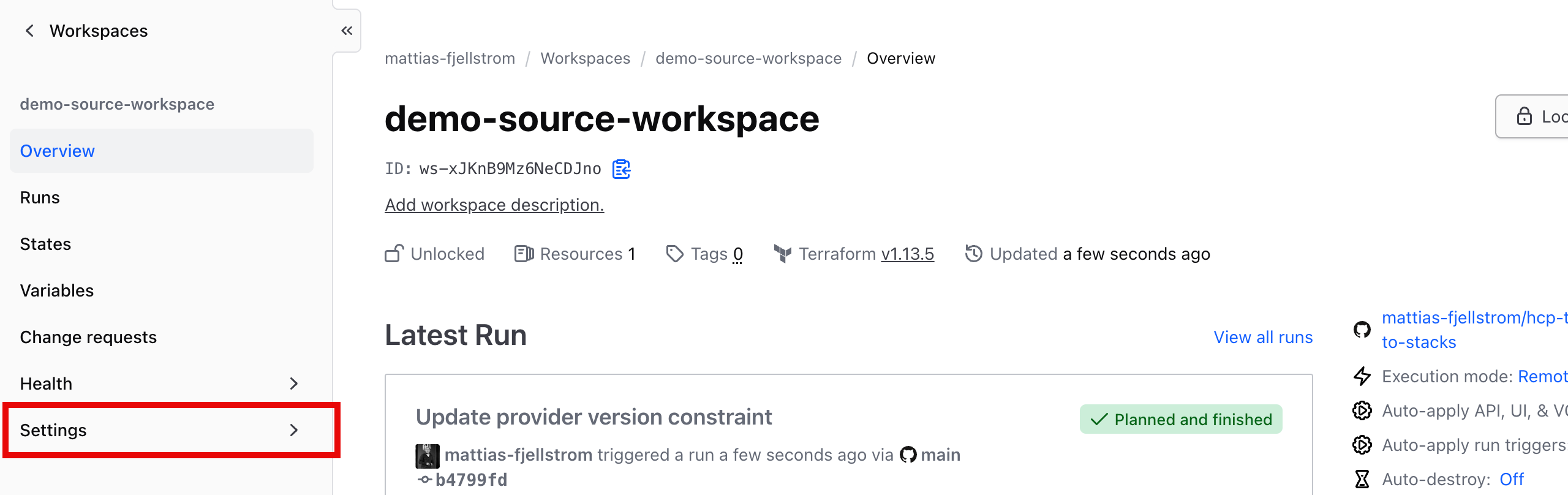 Go to workspace settings