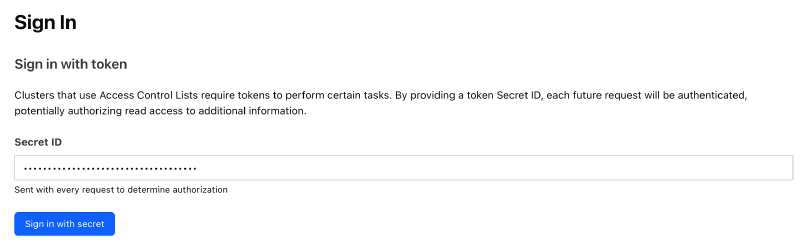 Sign in to the Nomad UI using the team token