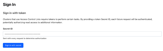 Sign in to the Nomad UI using the team token
