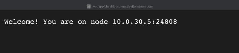 A response from webapp1 in a browser