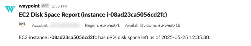Message appearing on Slack