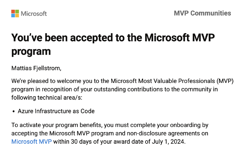 MVP acceptance letter