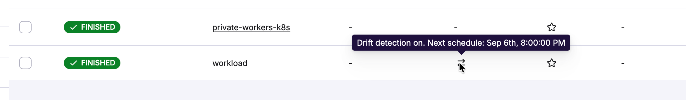 Drift detection is enabled for a stack